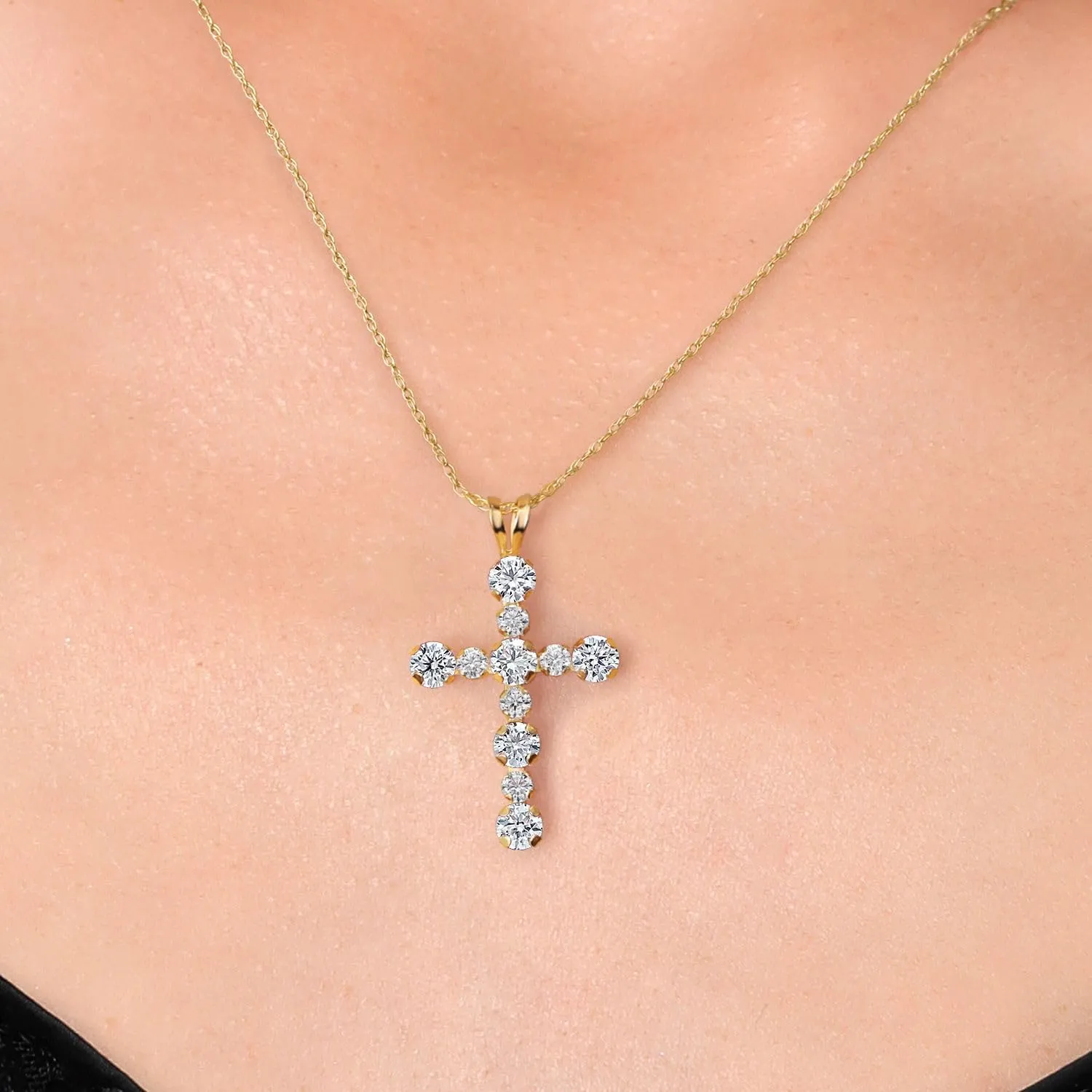 Gem Stone King 14K Yellow Gold Gemstone Birthstone and Lab Grown Diamond Cross Necklace | Jesus Christian Religious Crucifix Jewelry | 20X14MM | 18 Inch Chain | Gold Necklace For Women