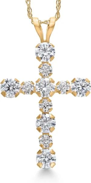Gem Stone King 14K Yellow Gold Gemstone Birthstone and Lab Grown Diamond Cross Necklace | Jesus Christian Religious Crucifix Jewelry | 20X14MM | 18 Inch Chain | Gold Necklace For Women