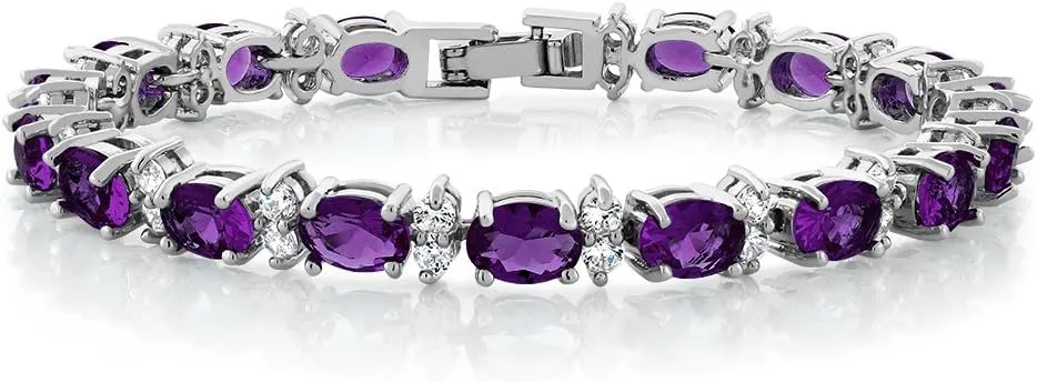 Gem Stone King 20.00 Ct Oval and Round Purple Color Cubic Zirconias CZ Women's Tennis Bracelet 7 Inch