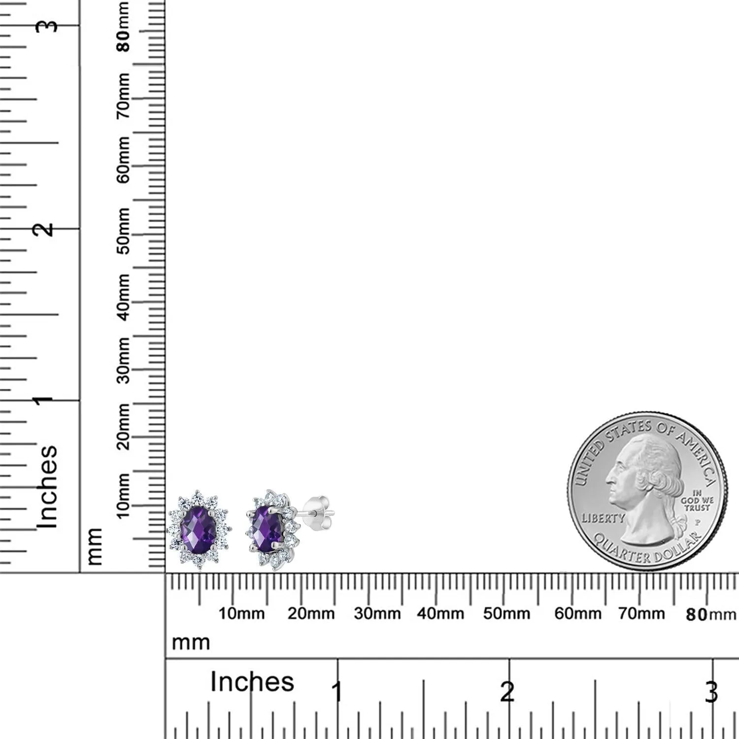 Gem Stone King 7X5MM Oval Gemstone Birthstone Stud Earrings For Women | Princess Diana Royal Halo Style | 925 Sterling Silver | Fine Jewelry Gifts for Anniversary Wedding Her Mom Women Wife