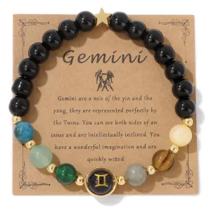 Gemini Bracelet for Women 8mm 12 Constellation Bracelet Men Beaded Bracelet Healing Stone Bracelet Crystal Bracelets Gemstone Bead Bracelets Gemini Birthstone Gifts for Women