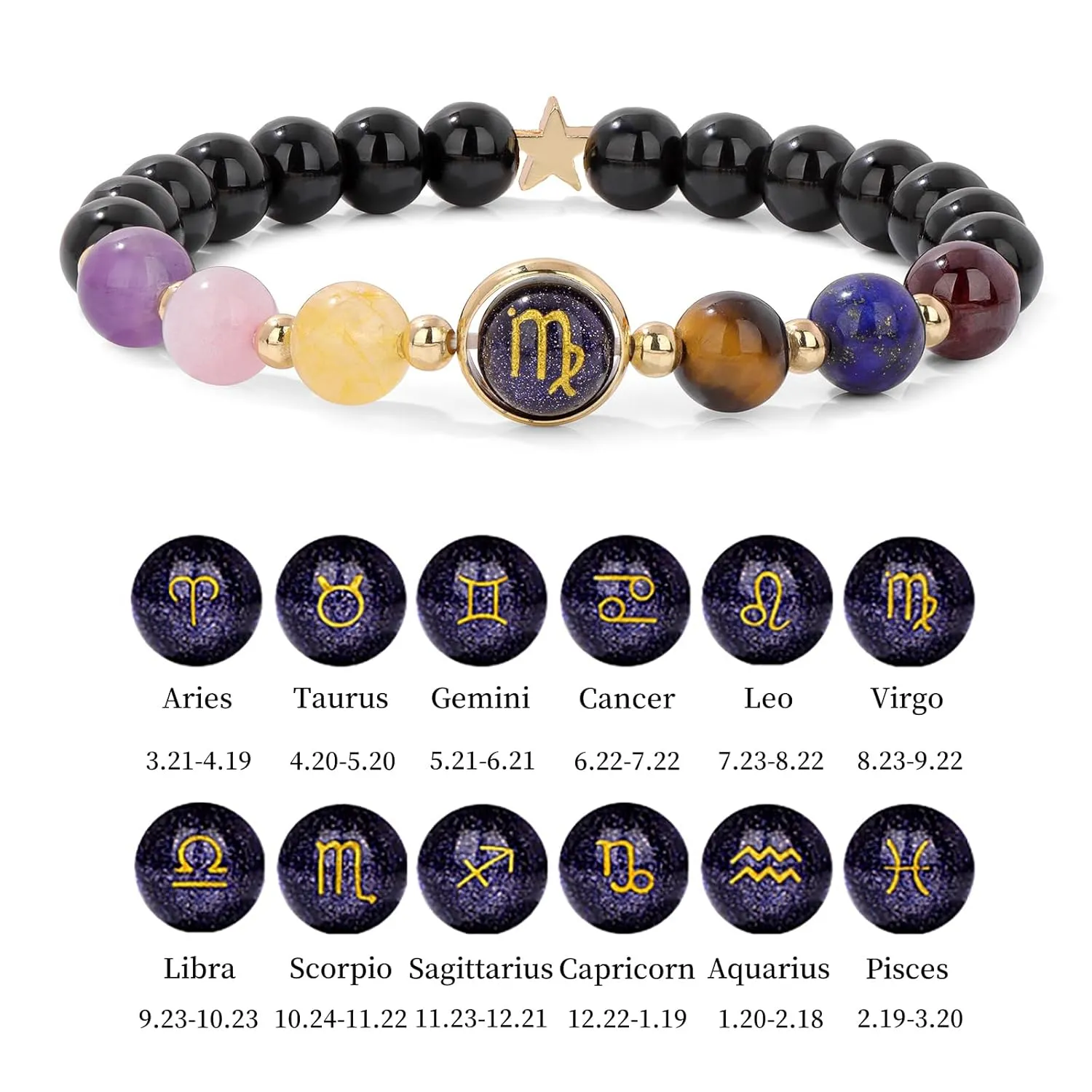 Gemini Bracelet for Women 8mm 12 Constellation Bracelet Men Beaded Bracelet Healing Stone Bracelet Crystal Bracelets Gemstone Bead Bracelets Gemini Birthstone Gifts for Women