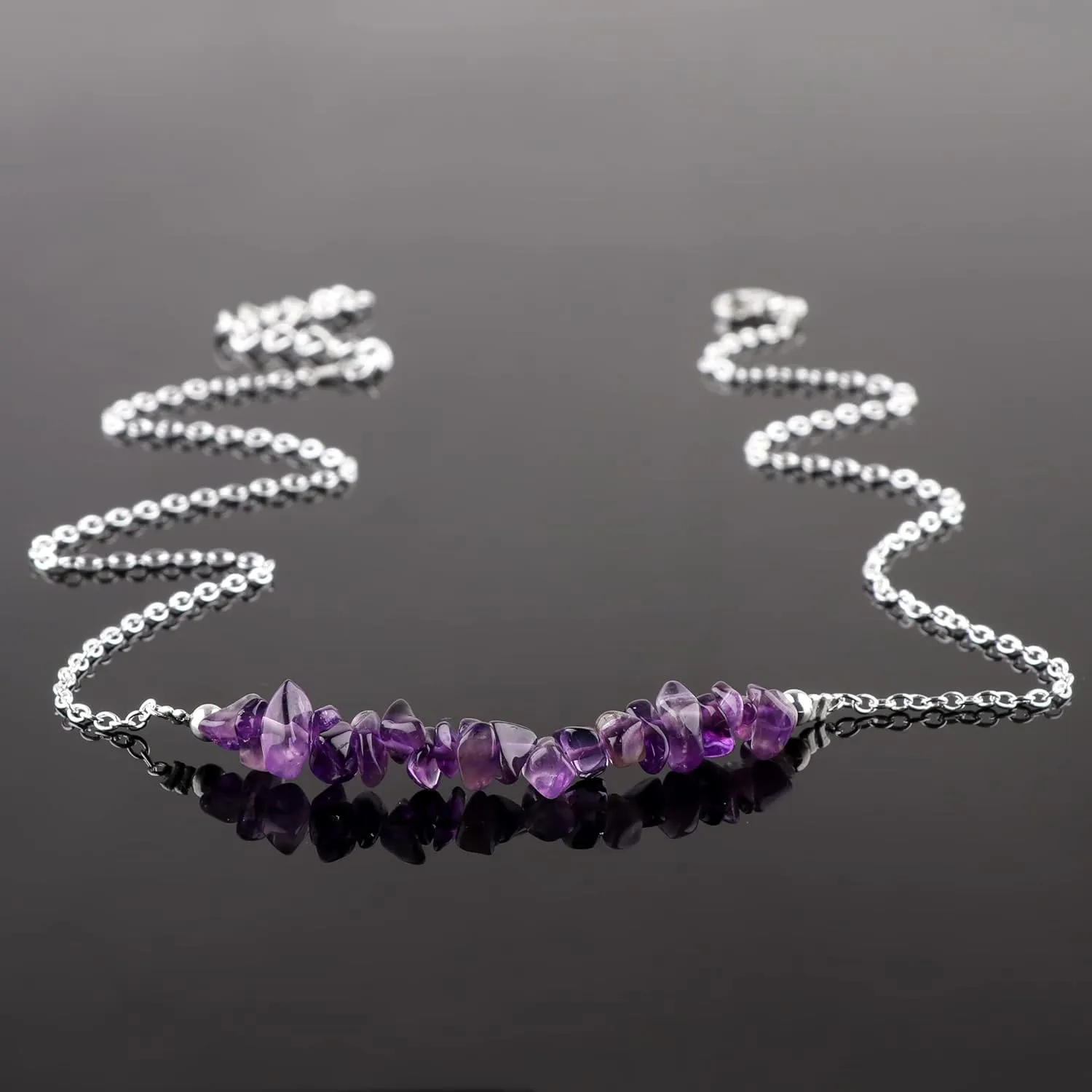 Gempires Purple Amethyst Crystal Necklace February Birthstone Gifts Hypoallergenic 18 Inch Silver Plated Jewelry For Women