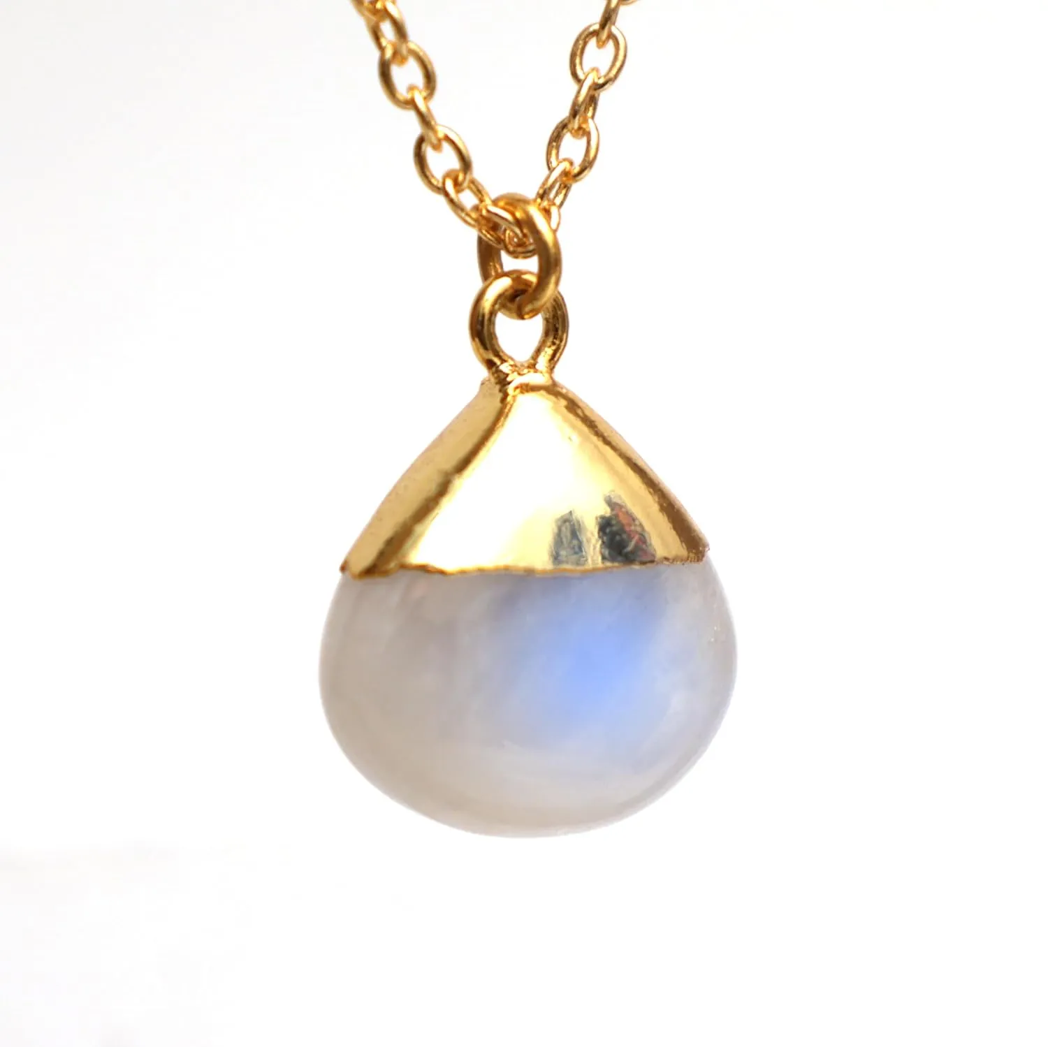 Gempires Rainbow Moonstone Gemstone Pendant Necklace June Birthstone Handmade Jewelry Hypoallergenic 18 Inch Gold Plated Handmade Teardrop Necklaces
