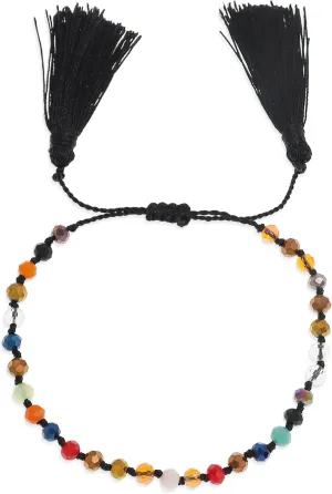 Gemstone Beaded Strand Bracelets for Women, Dainty Handmade Natural Stone Beads String Knot Tassel Friendship Bracelets Fashion Jewelry Gift.