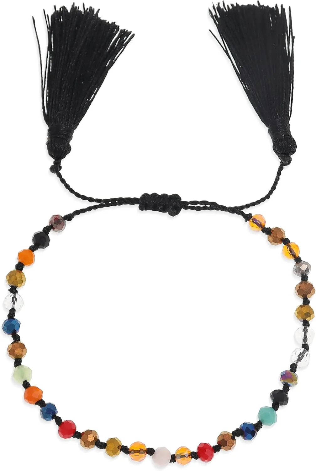 Gemstone Beaded Strand Bracelets for Women, Dainty Handmade Natural Stone Beads String Knot Tassel Friendship Bracelets Fashion Jewelry Gift.