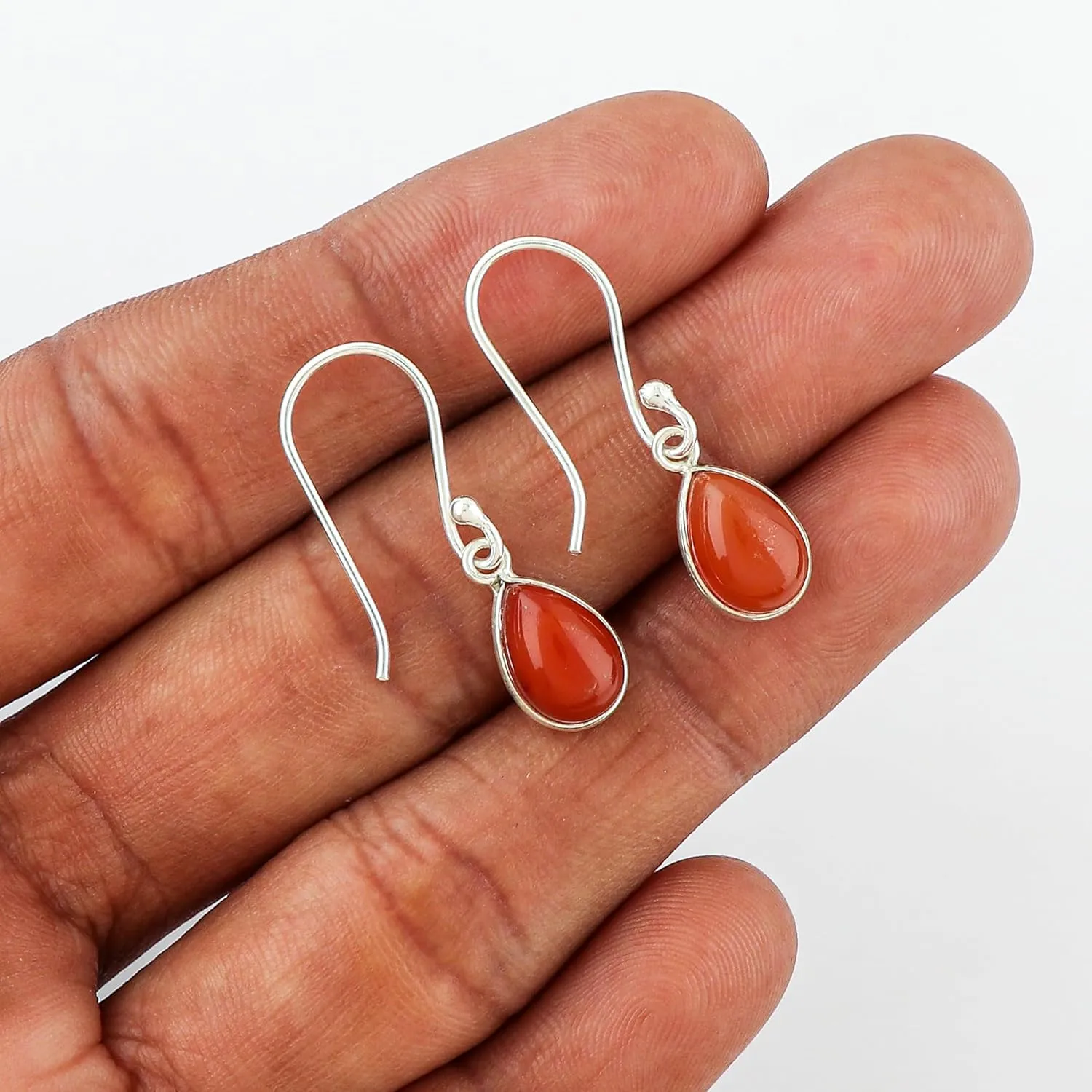 Genuine Orange Carnelian Pear Shape Gemstone Dangling Earring, 925 Sterling Silver Designer Earrings, Boho Handmade Jewelry, Birthstone, Elegant Statement Girls Earring, Wedding Gift