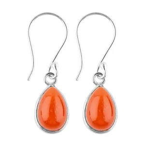 Genuine Orange Carnelian Pear Shape Gemstone Dangling Earring, 925 Sterling Silver Designer Earrings, Boho Handmade Jewelry, Birthstone, Elegant Statement Girls Earring, Wedding Gift