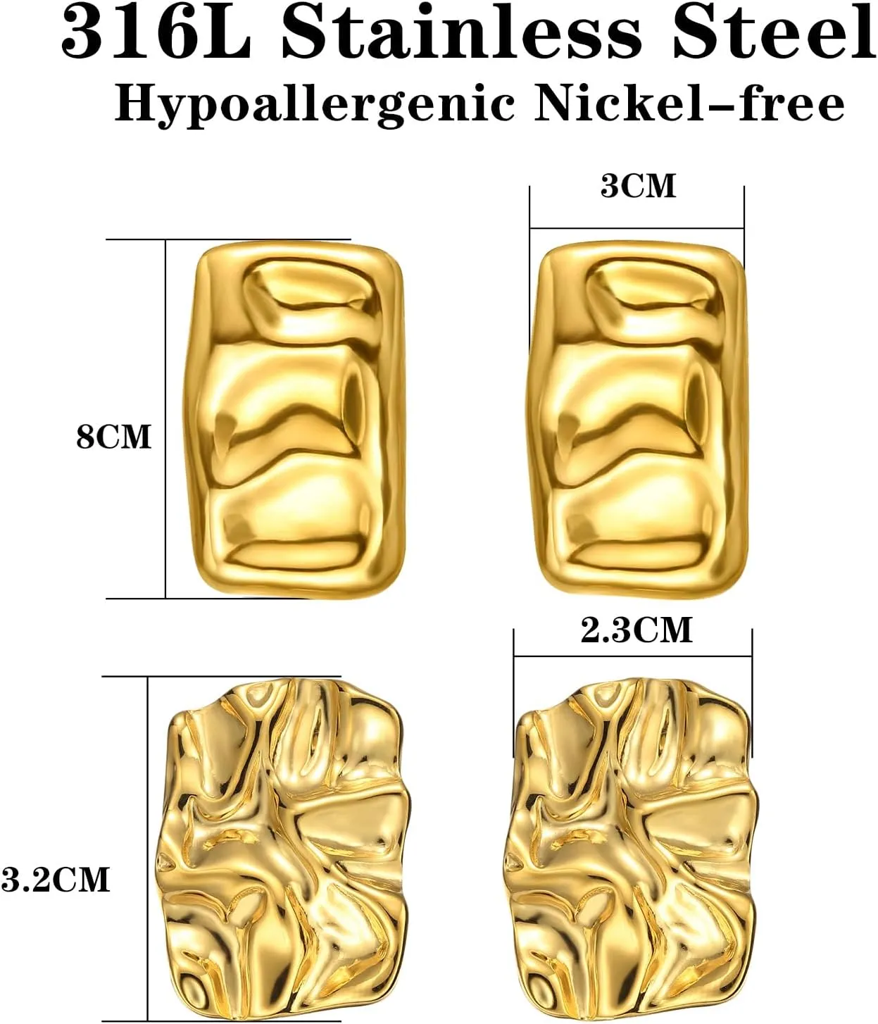 Geometric Rectangle Gold Stud Earrings Irregular Hammered Chunky Statement Square Earrings for Women Trendy