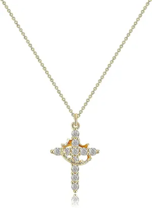 GIGB PBDK Gold Zircon Cross Crown Pendant Necklace, Dainty Christian Faith Thin Chain Choker Necklace, Sweet Cute Simple Tiny 14k Gold Jewelry Gift