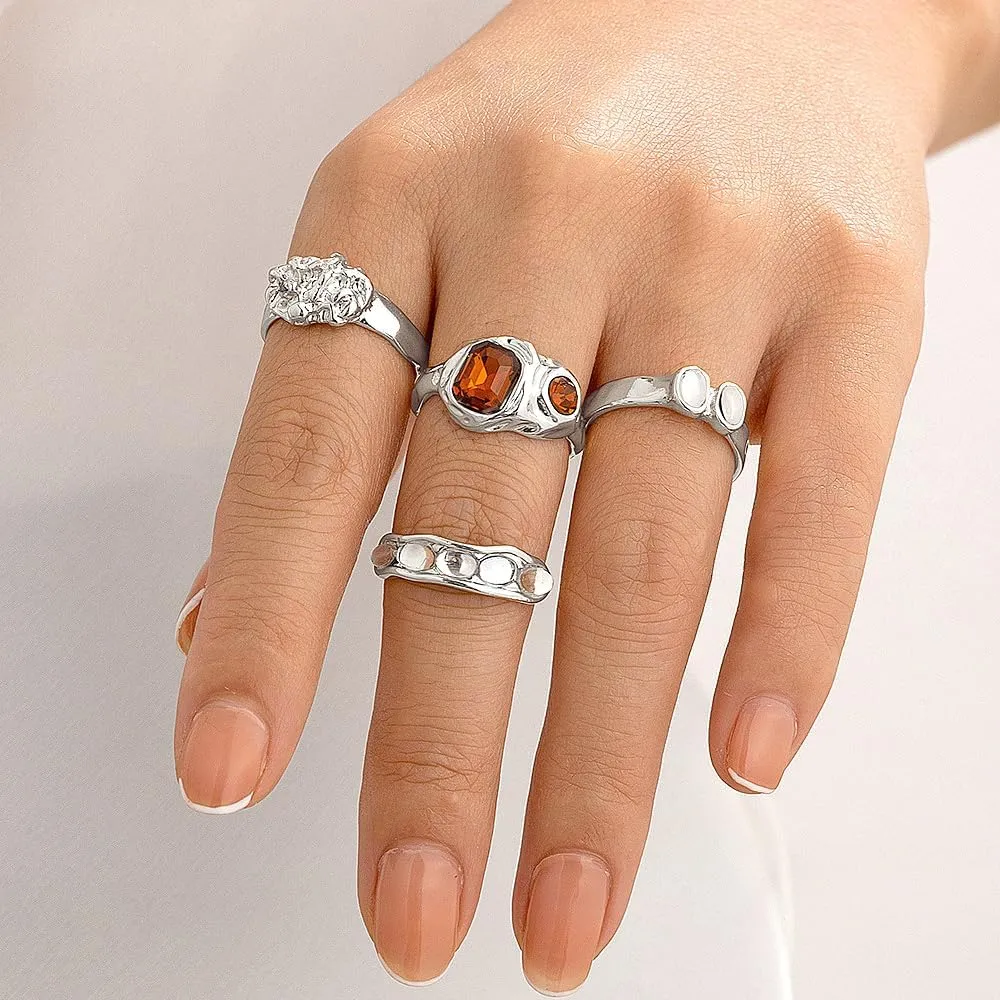 GIGB PBDK Vintage Gold Knuckle Rings Set for Women Stackable Geometric Hollow Rhinestone Joint Rings Stack Chunky CZ Statement Midi Ring Birthday Jewelry Gifts