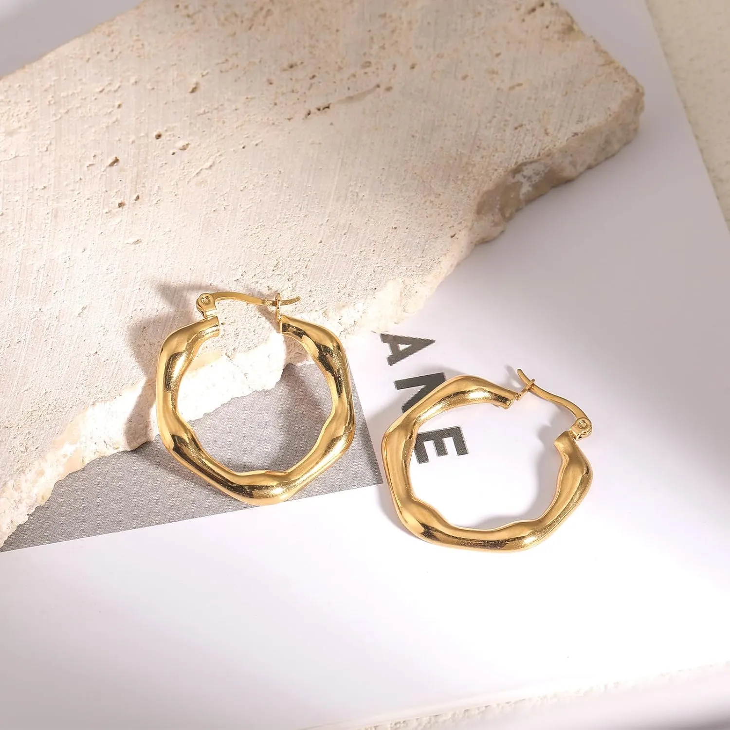 Gilmz Gold/Silver Hoop Earrings for Women,14K Gold Plated Chunky Huggie Hoop Earring Lightweight,Thick Hoops Earring Hypoallergenic