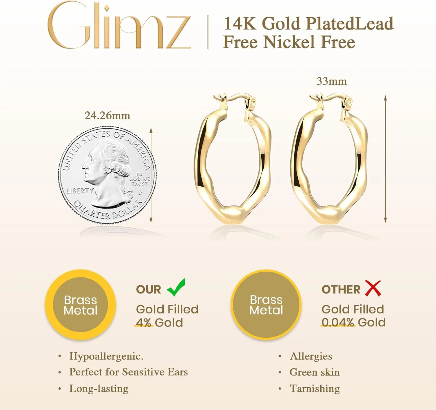 Gilmz Gold/Silver Hoop Earrings for Women,14K Gold Plated Chunky Huggie Hoop Earring Lightweight,Thick Hoops Earring Hypoallergenic