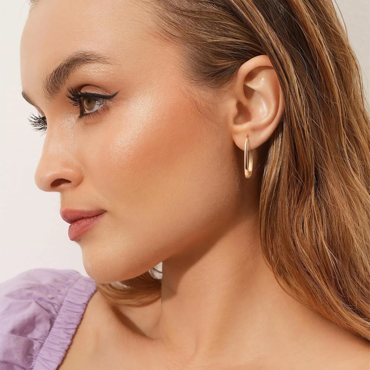 Gilmz Gold/Silver Hoop Earrings for Women,14K Gold Plated Chunky Huggie Hoop Earring Lightweight,Thick Hoops Earring Hypoallergenic