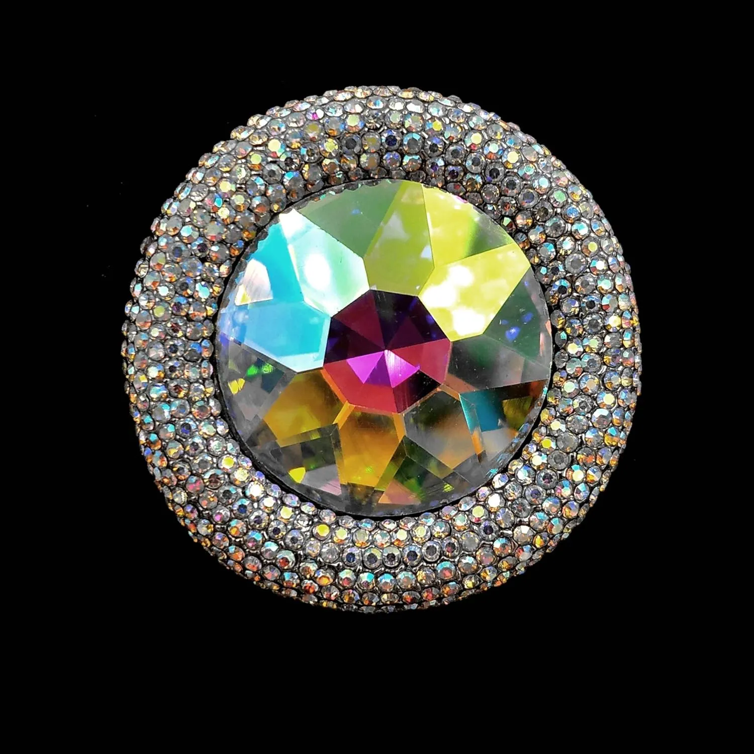 Glitter Wide Pave Round Stone Shaped Brooch Rhinestone Pin