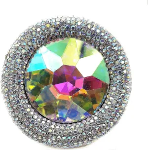 Glitter Wide Pave Round Stone Shaped Brooch Rhinestone Pin
