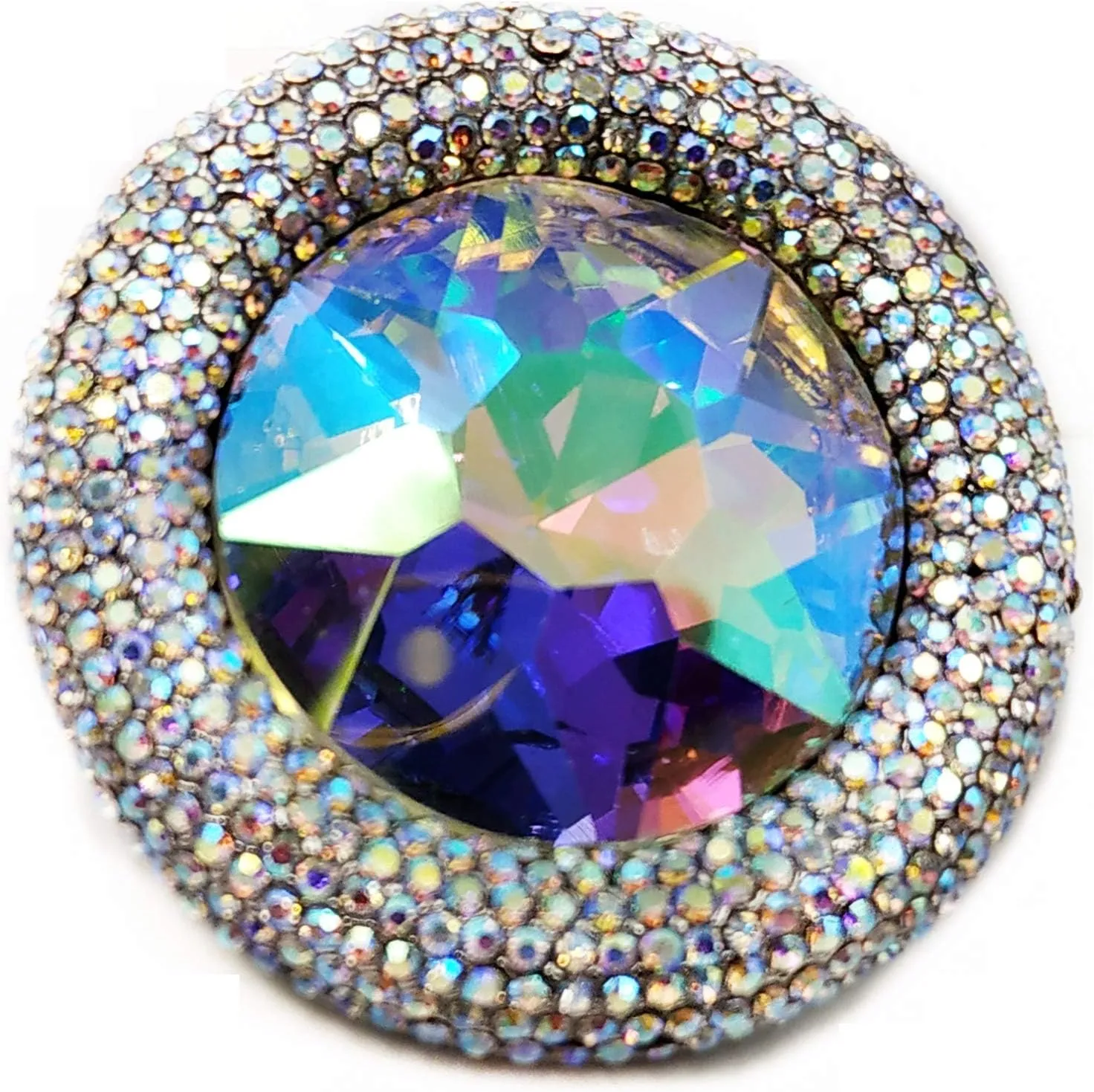 Glitter Wide Pave Round Stone Shaped Brooch Rhinestone Pin