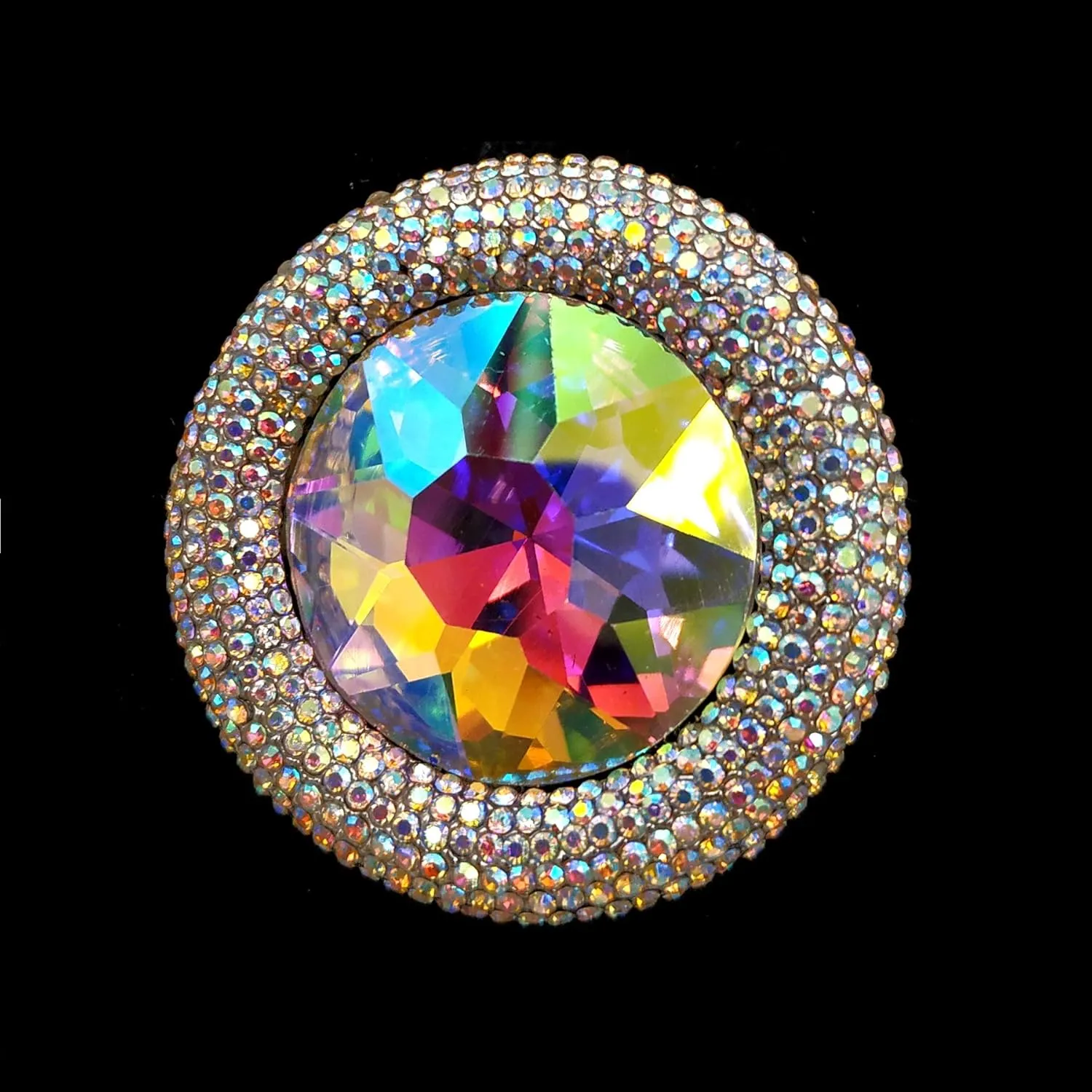 Glitter Wide Pave Round Stone Shaped Brooch Rhinestone Pin
