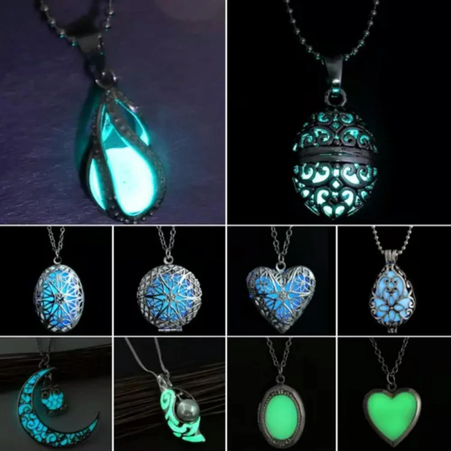 Glow in The Heart 925 Silver Pendant Necklace Women Jewelry-My Heart-Green Light
