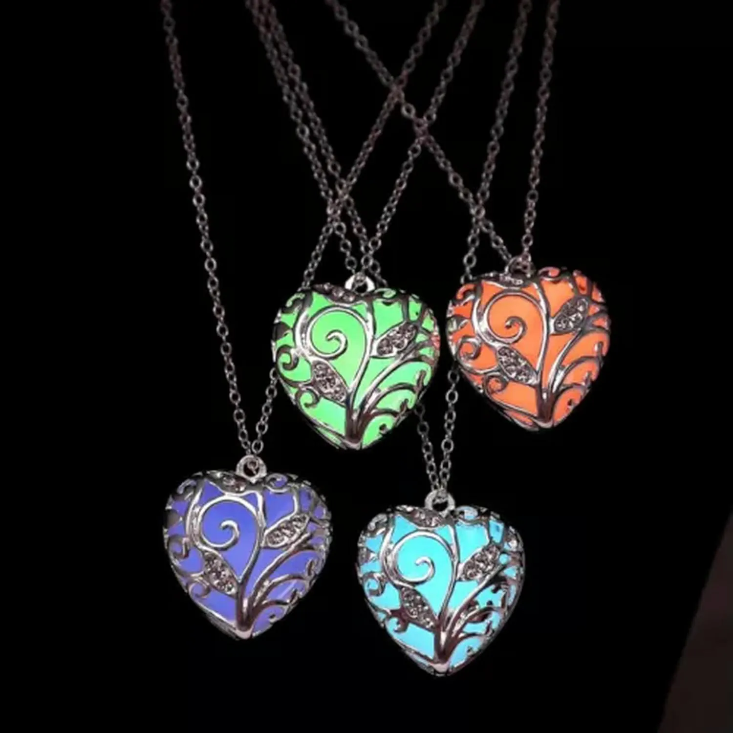 Glow in The Heart 925 Silver Pendant Necklace Women Jewelry-My Heart-Green Light