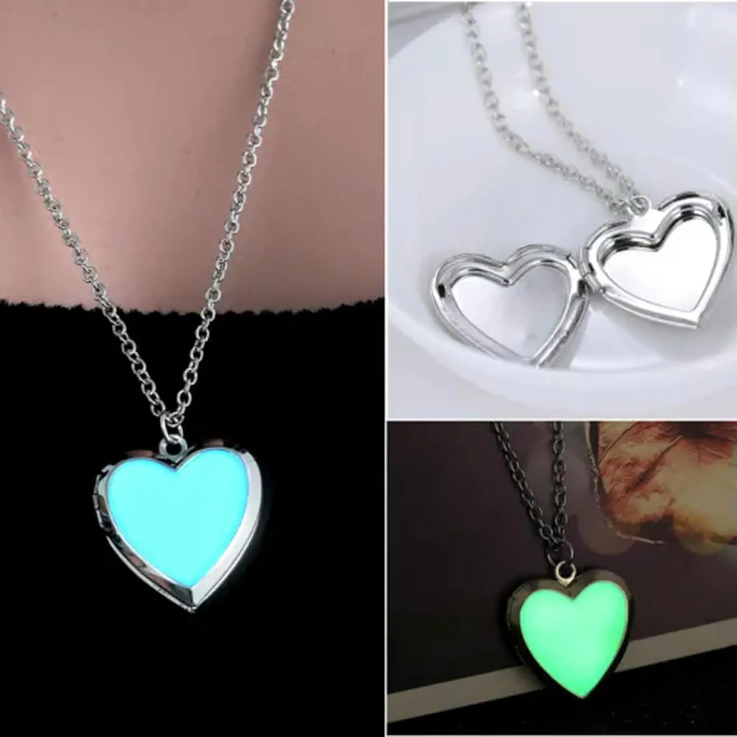 Glow in The Heart 925 Silver Pendant Necklace Women Jewelry-My Heart-Green Light
