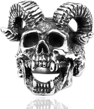 Goat Horns Skull Rings for men Gothic Vampier Skull 316 Stainless Steel Rings Iced Out Jewelry Punk Ring Cocktail Party Ring Vintage Gothic Devil Demon Skull Style Animal Rings Helloween