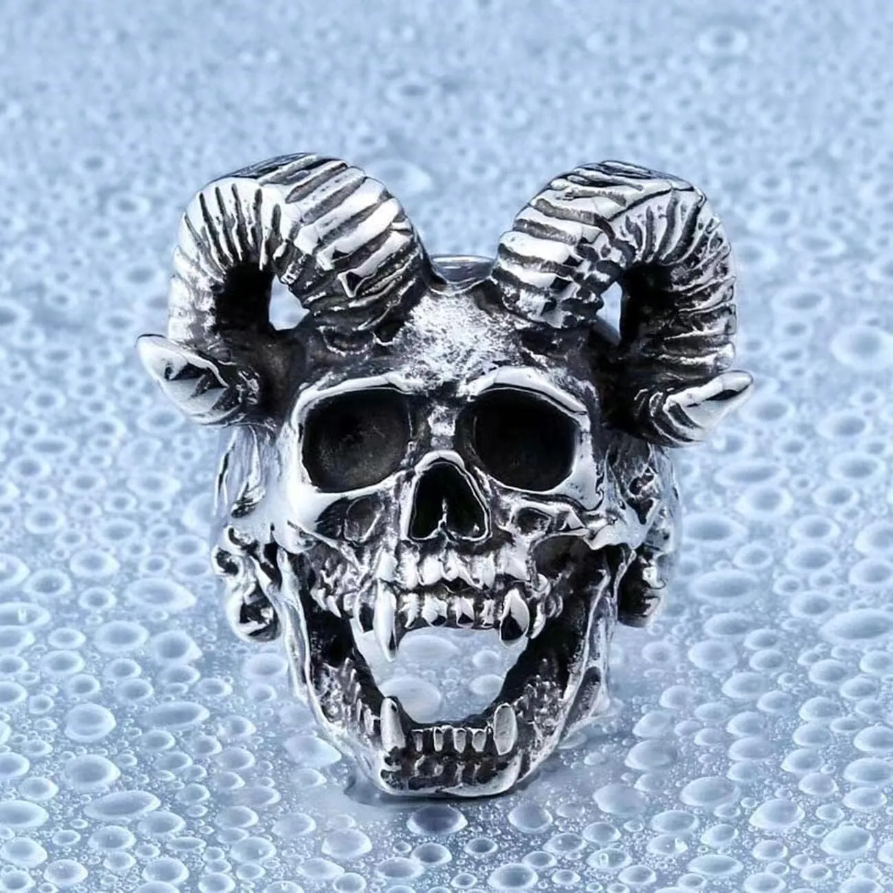 Goat Horns Skull Rings for men Gothic Vampier Skull 316 Stainless Steel Rings Iced Out Jewelry Punk Ring Cocktail Party Ring Vintage Gothic Devil Demon Skull Style Animal Rings Helloween