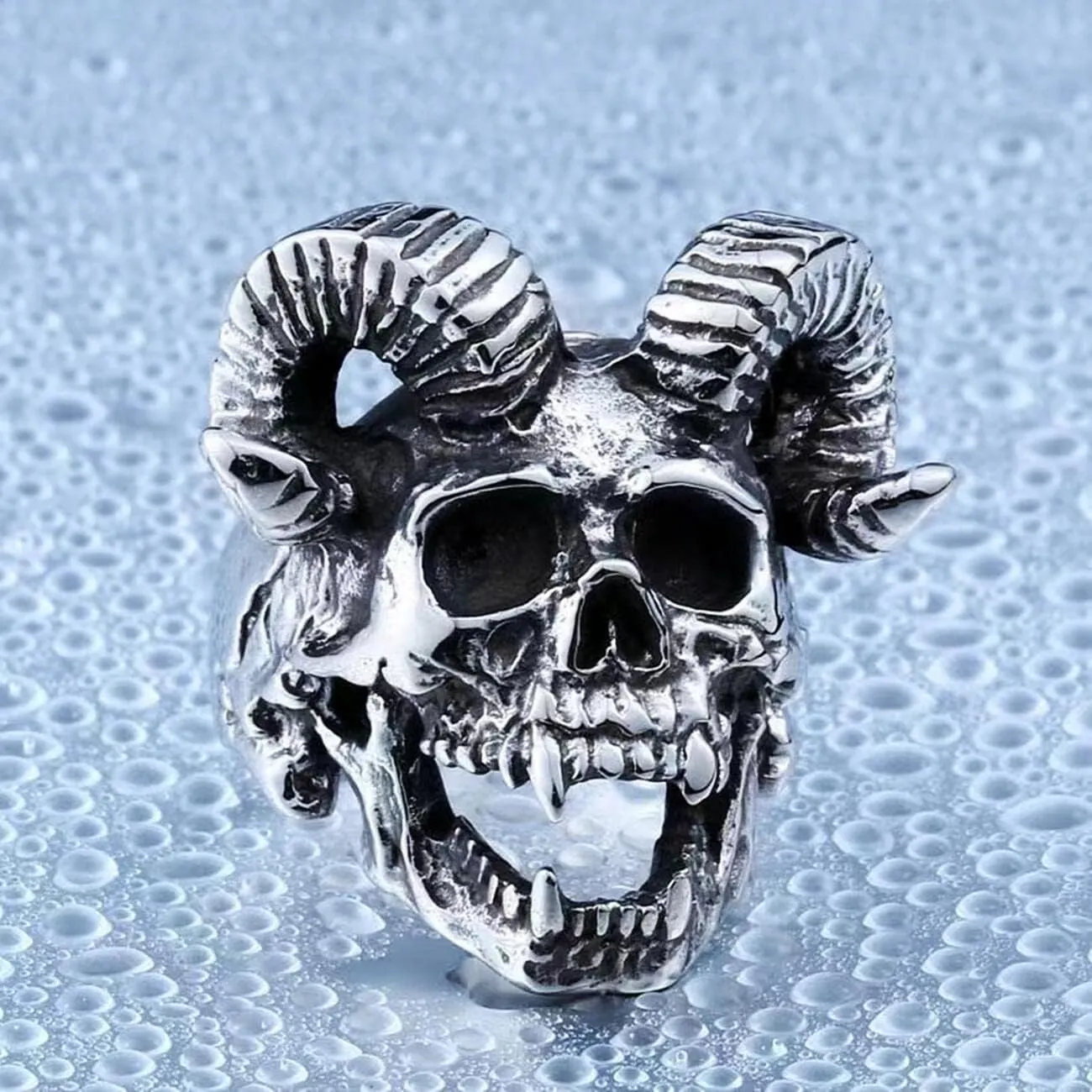 Goat Horns Skull Rings for men Gothic Vampier Skull 316 Stainless Steel Rings Iced Out Jewelry Punk Ring Cocktail Party Ring Vintage Gothic Devil Demon Skull Style Animal Rings Helloween