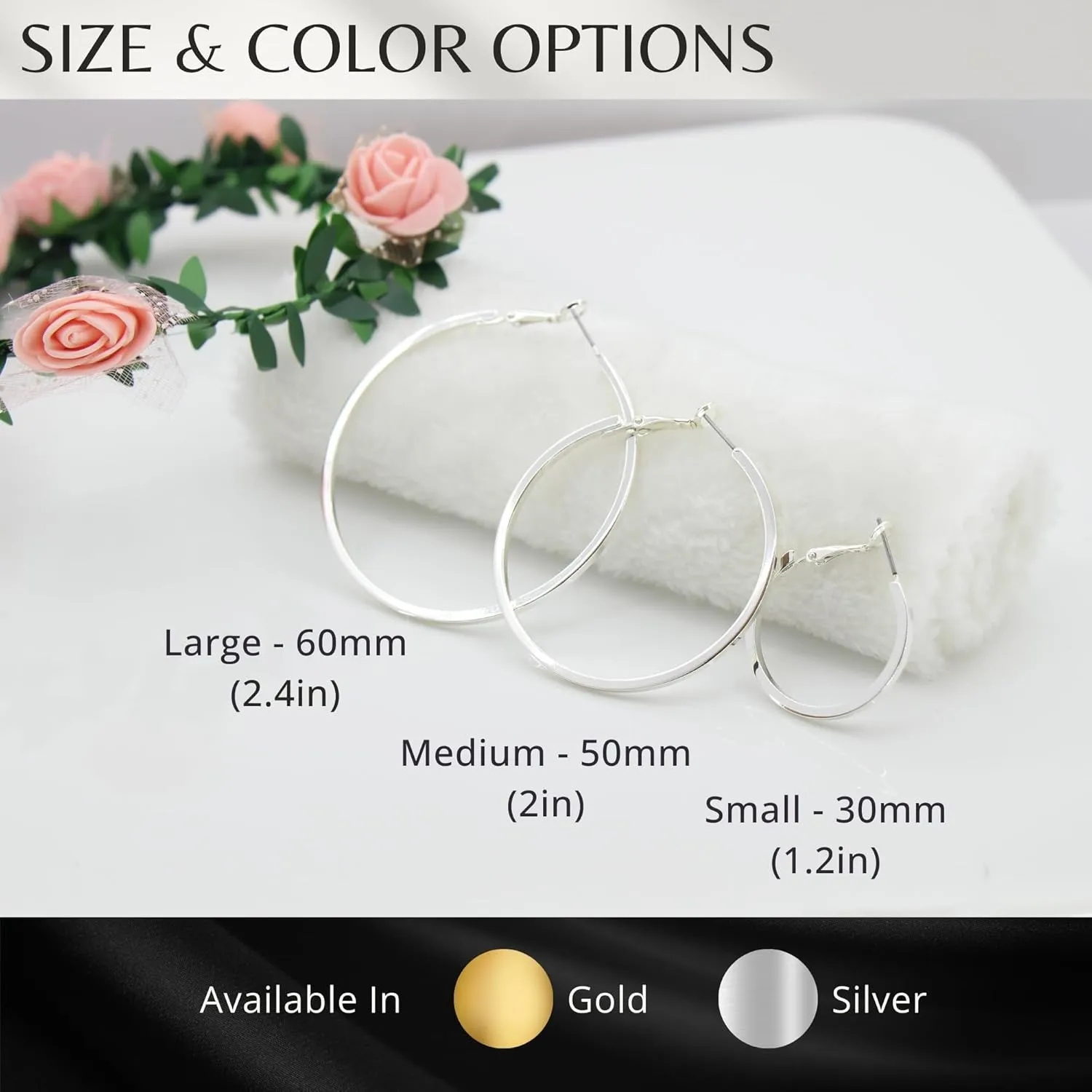 Gold and Silver Small/Medium/Large Hypoallergenic Lightweight Big Hoop Earrings for Women 18K Real Gold Plated Circle Hoops for Women (30/50/60mm)