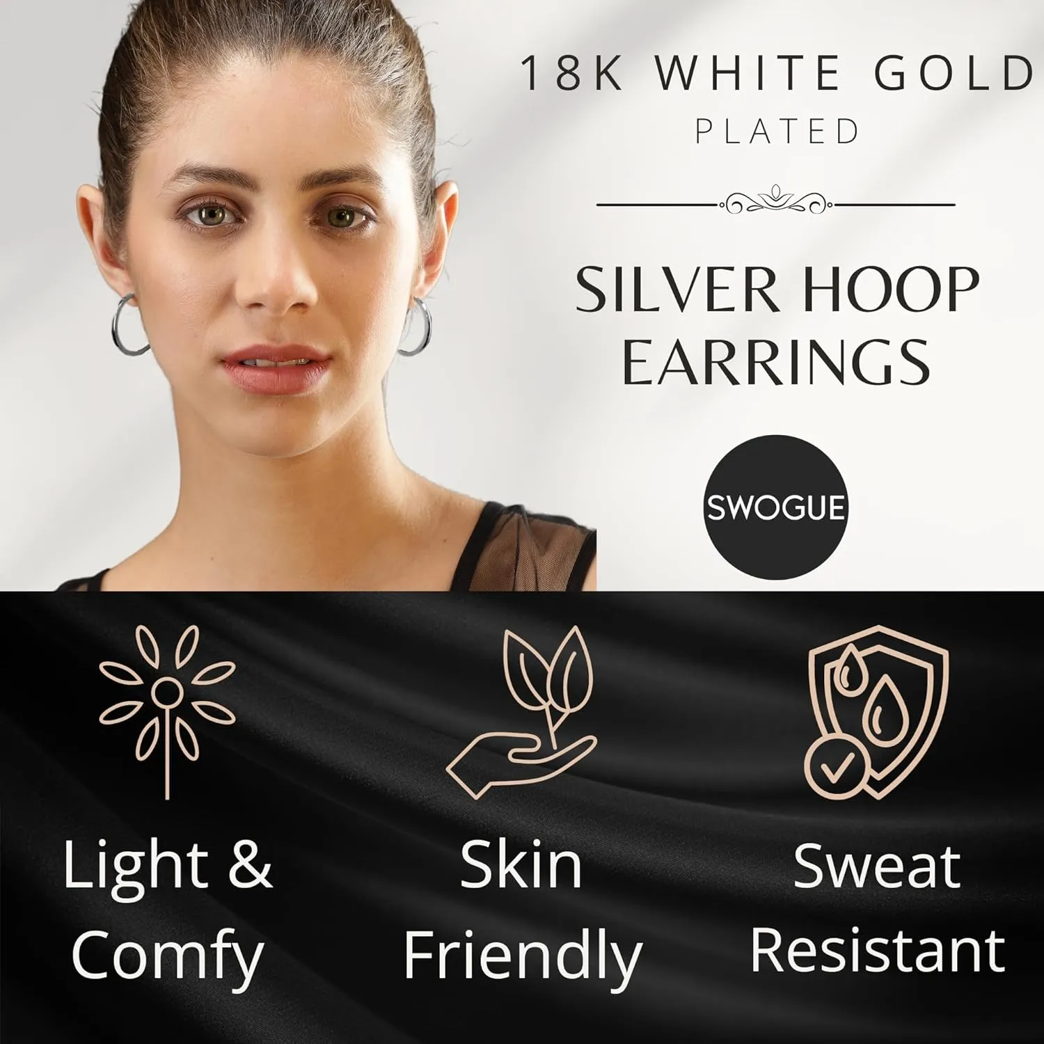 Gold and Silver Small/Medium/Large Hypoallergenic Lightweight Big Hoop Earrings for Women 18K Real Gold Plated Circle Hoops for Women (30/50/60mm)