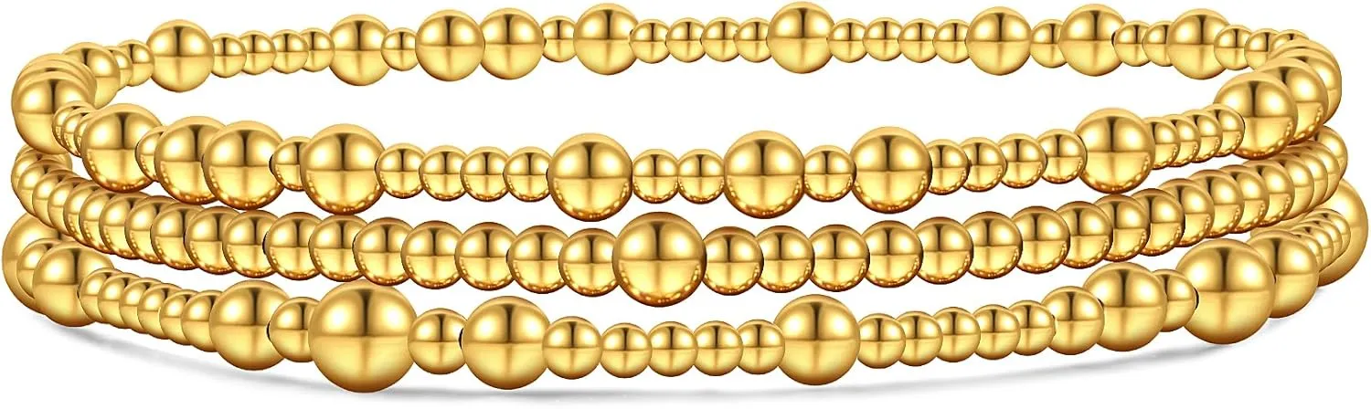 Gold Bracelet For Women Non Tarnish Dainty Stack Beads Bracelets Set 18K Gold Filled Stretch Layered Bracelets Trendy Jewelry Gift