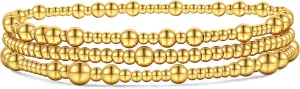 Gold Bracelet For Women Non Tarnish Dainty Stack Beads Bracelets Set 18K Gold Filled Stretch Layered Bracelets Trendy Jewelry Gift