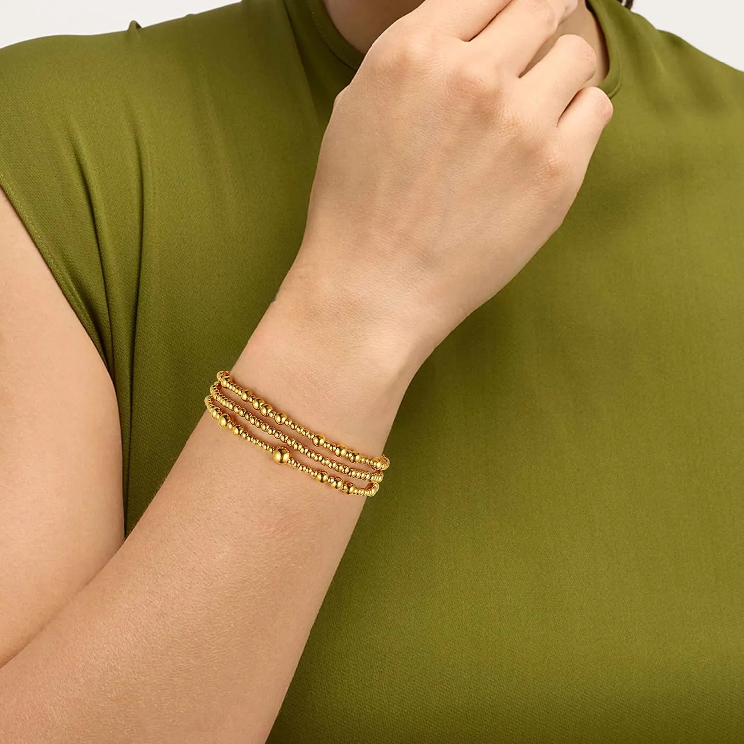 Gold Bracelet For Women Non Tarnish Dainty Stack Beads Bracelets Set 18K Gold Filled Stretch Layered Bracelets Trendy Jewelry Gift