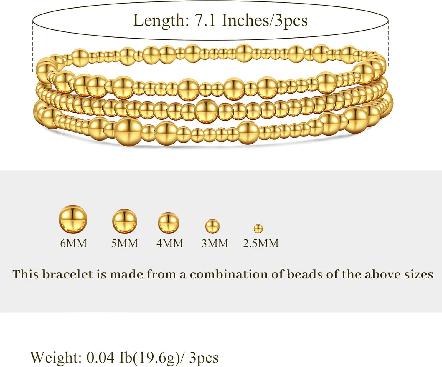 Gold Bracelet For Women Non Tarnish Dainty Stack Beads Bracelets Set 18K Gold Filled Stretch Layered Bracelets Trendy Jewelry Gift