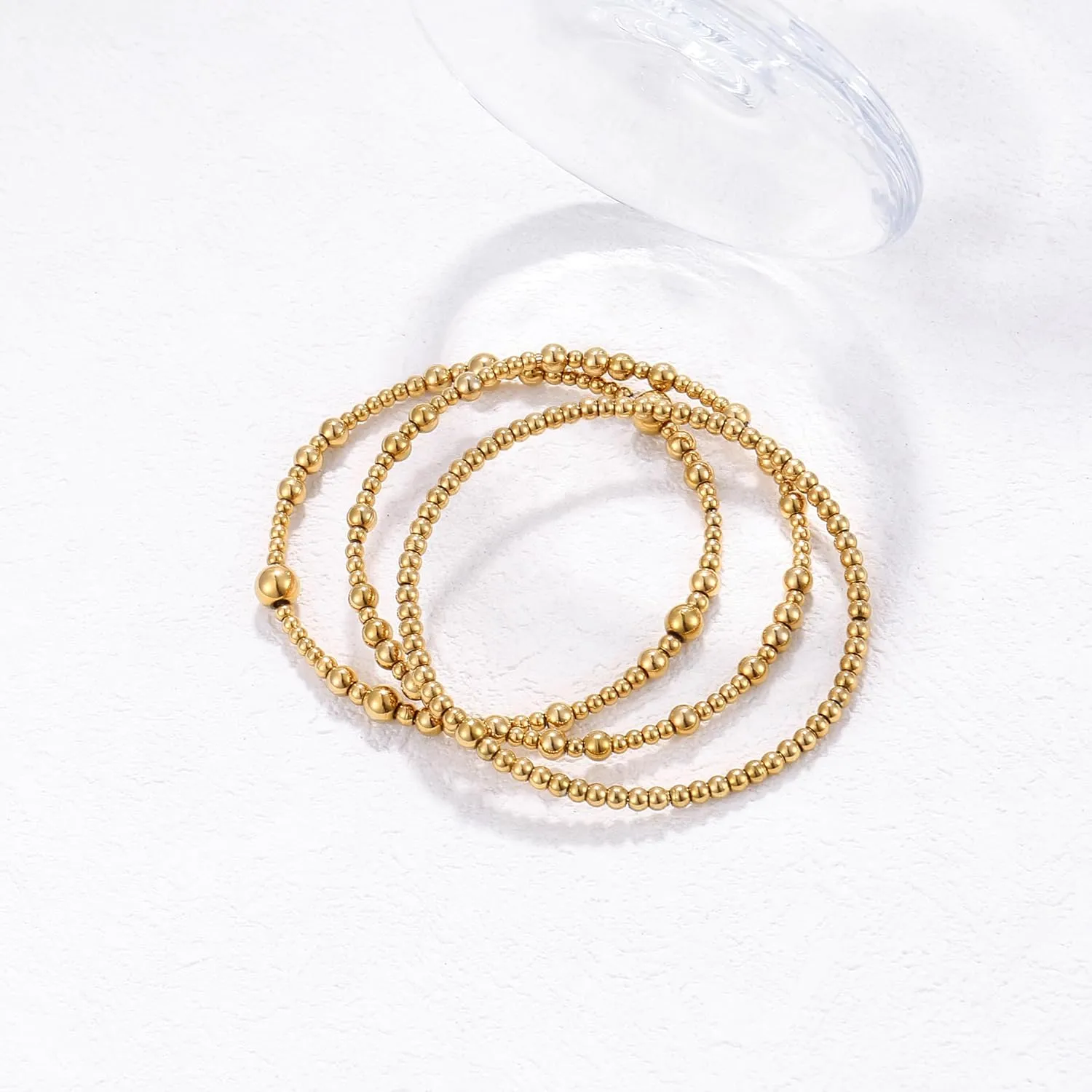 Gold Bracelet For Women Non Tarnish Dainty Stack Beads Bracelets Set 18K Gold Filled Stretch Layered Bracelets Trendy Jewelry Gift
