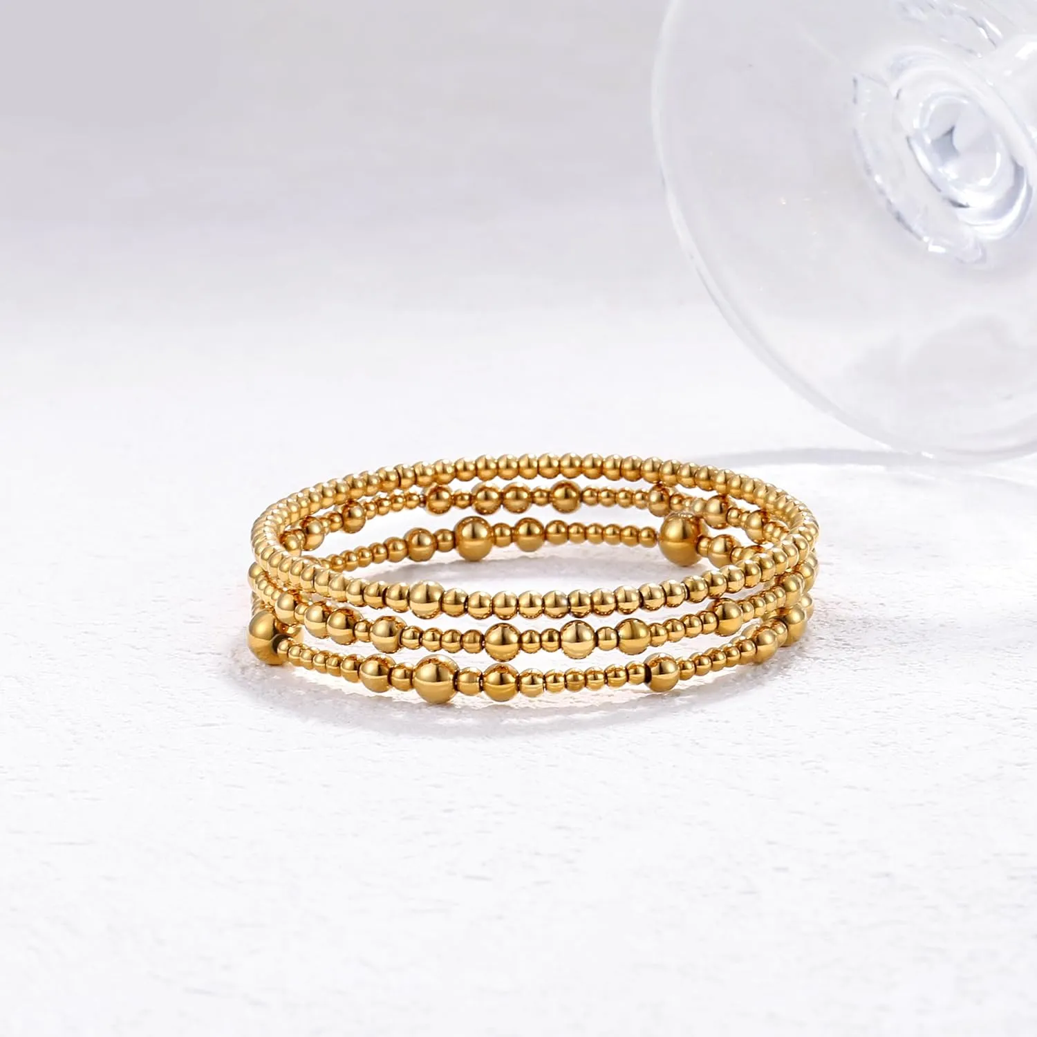 Gold Bracelet For Women Non Tarnish Dainty Stack Beads Bracelets Set 18K Gold Filled Stretch Layered Bracelets Trendy Jewelry Gift