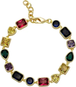 Gold Bracelets for Women Cubic Zirconia Classic Tennis Bracelet 14K Gold Plated Mens Rainbow Diamond Birthstone Bracelet