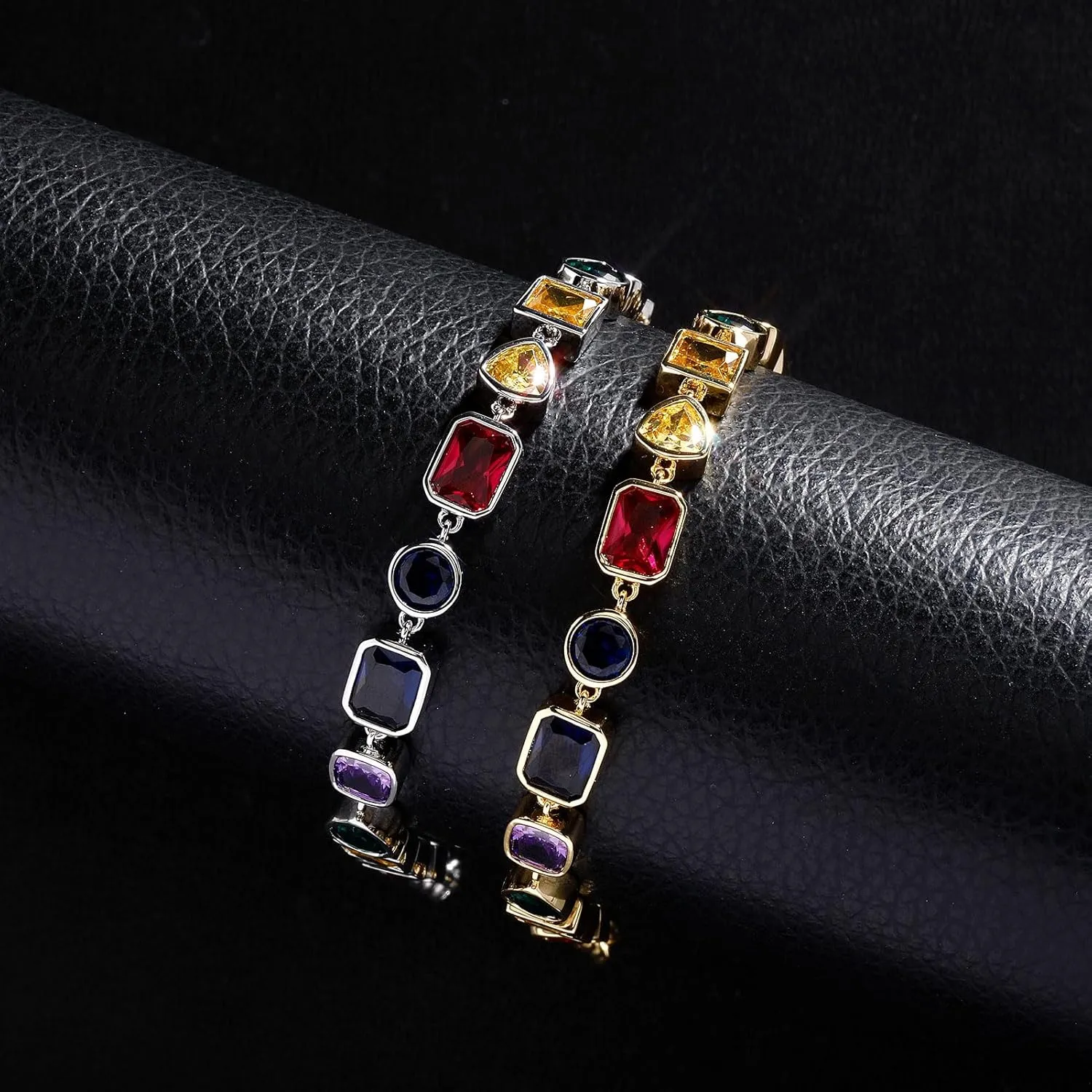 Gold Bracelets for Women Cubic Zirconia Classic Tennis Bracelet 14K Gold Plated Mens Rainbow Diamond Birthstone Bracelet