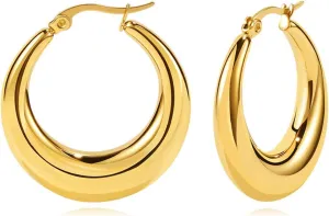 Gold Chunky Statement Hoop Earrings for Women 14k Trendy Hoop Huggie Earrings Lightweight Hoop Earrings Hypoallergenic Hoop Earrings Jewelry
