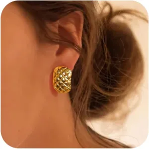 Gold Earrings for Women Trendy, Chunky Gold Statement Earrings 14K/18K Gold Plated Bow Drop Earrings for Women Thick Gold Heart Stud Earrings Square Gold Dangle Earrings Summer Beach Jewelry