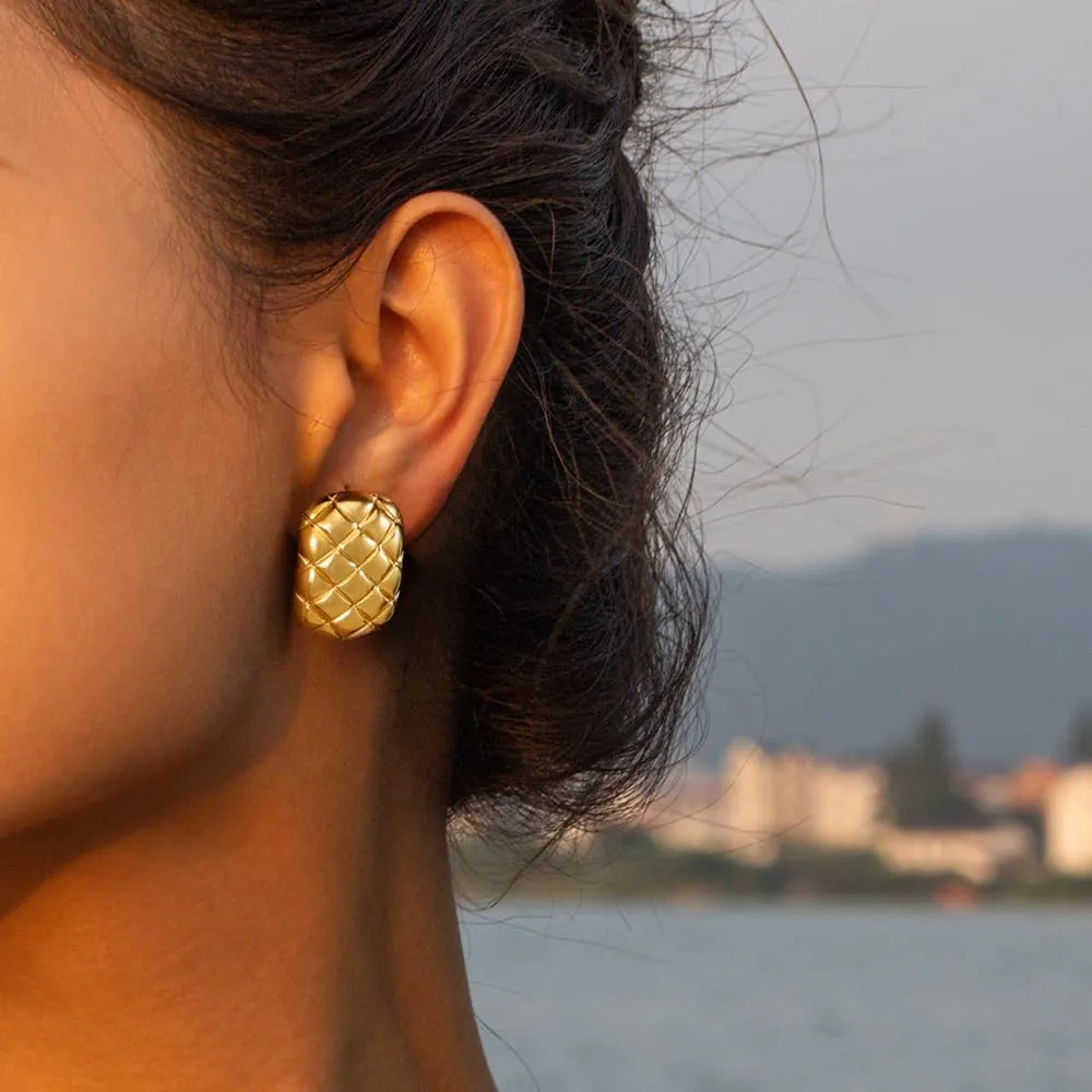 Gold Earrings for Women Trendy, Chunky Gold Statement Earrings 14K/18K Gold Plated Bow Drop Earrings for Women Thick Gold Heart Stud Earrings Square Gold Dangle Earrings Summer Beach Jewelry