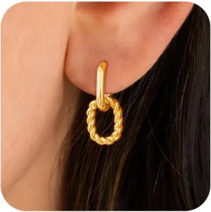 Gold Earrings for Women Trendy, Simple Dainty 14K Gold Plated Paperclip Square Chain Link Dangle Hoops Earrings Pin Stud Huggie Earrings Lightweight Hypoallergenic Minimalist Aesthetic Gold Jewelry for Christmas Gifts