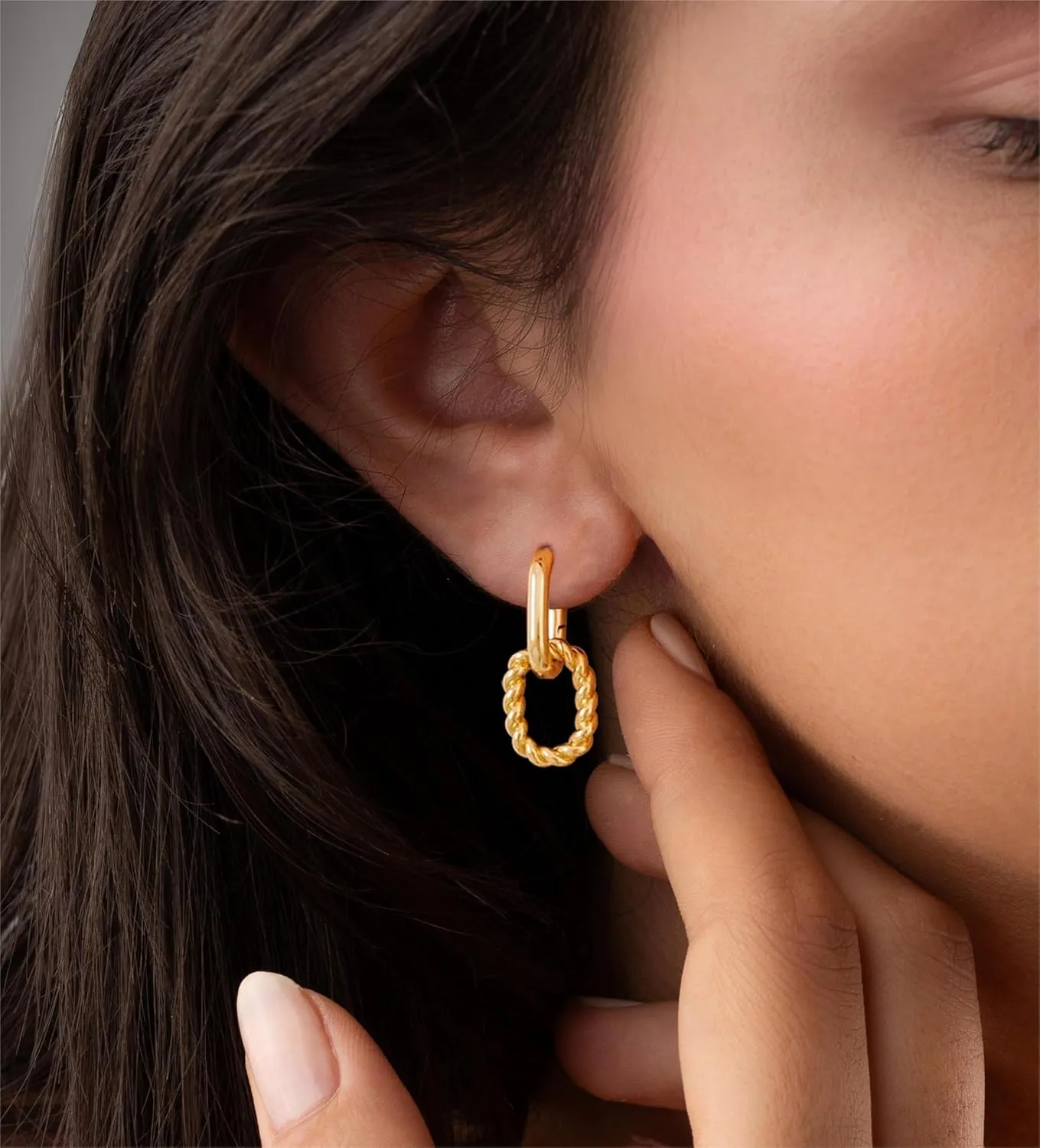 Gold Earrings for Women Trendy, Simple Dainty 14K Gold Plated Paperclip Square Chain Link Dangle Hoops Earrings Pin Stud Huggie Earrings Lightweight Hypoallergenic Minimalist Aesthetic Gold Jewelry for Christmas Gifts