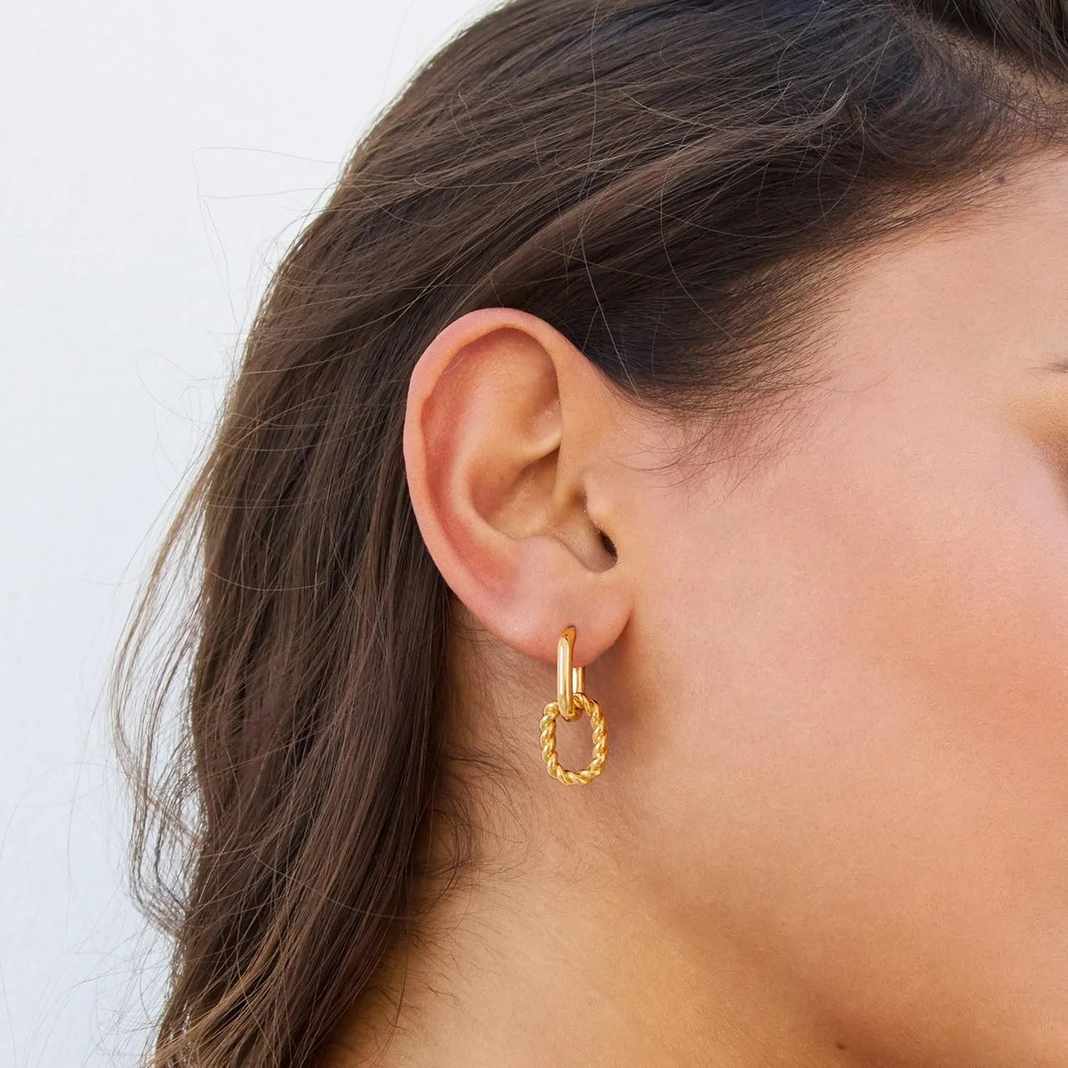 Gold Earrings for Women Trendy, Simple Dainty 14K Gold Plated Paperclip Square Chain Link Dangle Hoops Earrings Pin Stud Huggie Earrings Lightweight Hypoallergenic Minimalist Aesthetic Gold Jewelry for Christmas Gifts