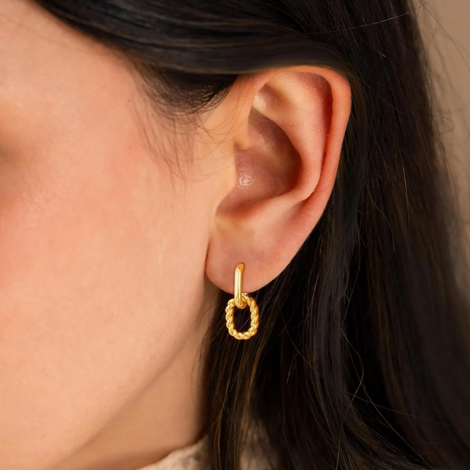 Gold Earrings for Women Trendy, Simple Dainty 14K Gold Plated Paperclip Square Chain Link Dangle Hoops Earrings Pin Stud Huggie Earrings Lightweight Hypoallergenic Minimalist Aesthetic Gold Jewelry for Christmas Gifts