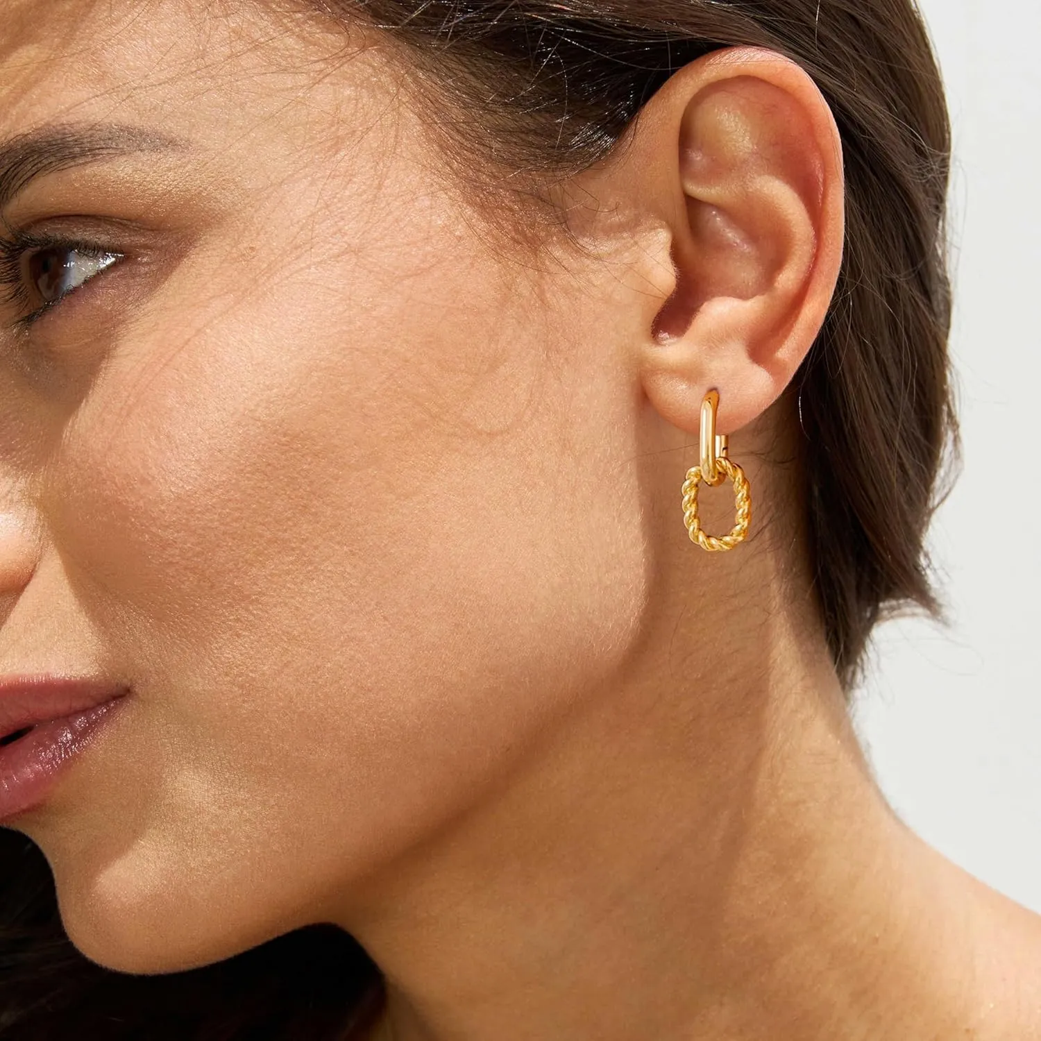 Gold Earrings for Women Trendy, Simple Dainty 14K Gold Plated Paperclip Square Chain Link Dangle Hoops Earrings Pin Stud Huggie Earrings Lightweight Hypoallergenic Minimalist Aesthetic Gold Jewelry for Christmas Gifts