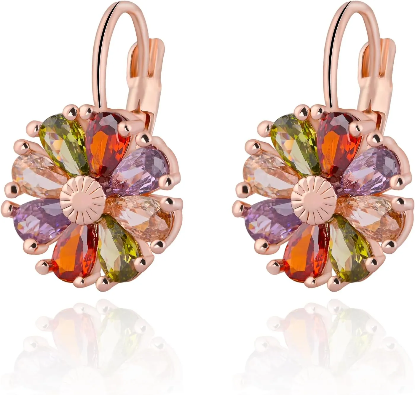 Gold Flower Earrings Birthstone Leverback Earrings Hypoallergenic Vintage Floral Earrings for Women Trendy