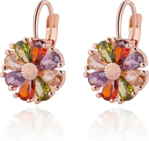 Gold Flower Earrings Birthstone Leverback Earrings Hypoallergenic Vintage Floral Earrings for Women Trendy