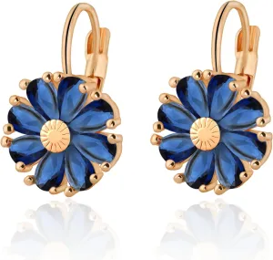 Gold Flower Earrings Birthstone Leverback Earrings Hypoallergenic Vintage Floral Earrings for Women Trendy