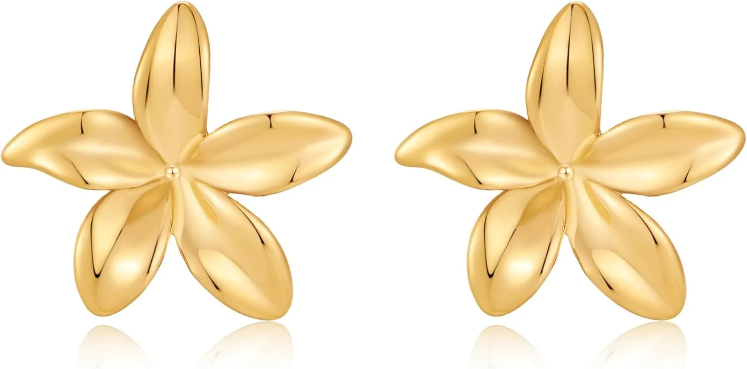 Gold Flower Stud Earrings for Women  Hypoallergenic Stainless Steel Stud Earrings  Trendy Elegant Jewelry Gift for Her Wife Friend Suitable for Mothers Day Birthday Valentines Day